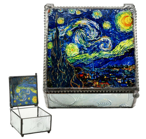 Ebros Van Gogh Starry Night Stained Glass Decorative Box 4"X4" Museum Art