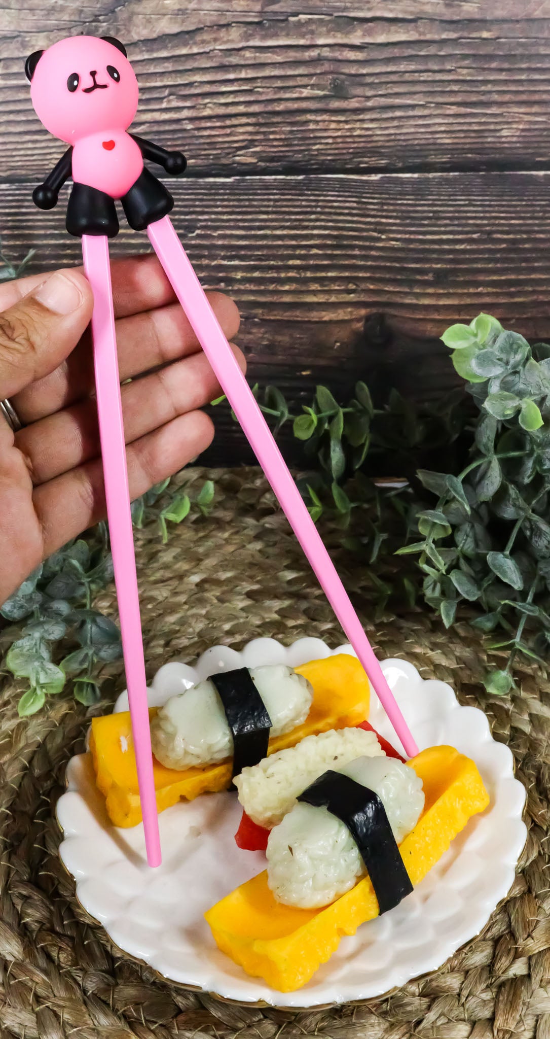 Hot Pink Love Giant Panda Reusable Training Chopsticks Set With Silicone Helper - Ebros Gift
