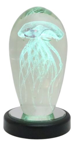 Marine Glow In The Dark Pink Jellyfish 6"H Glass Egg With Color LED Base Display