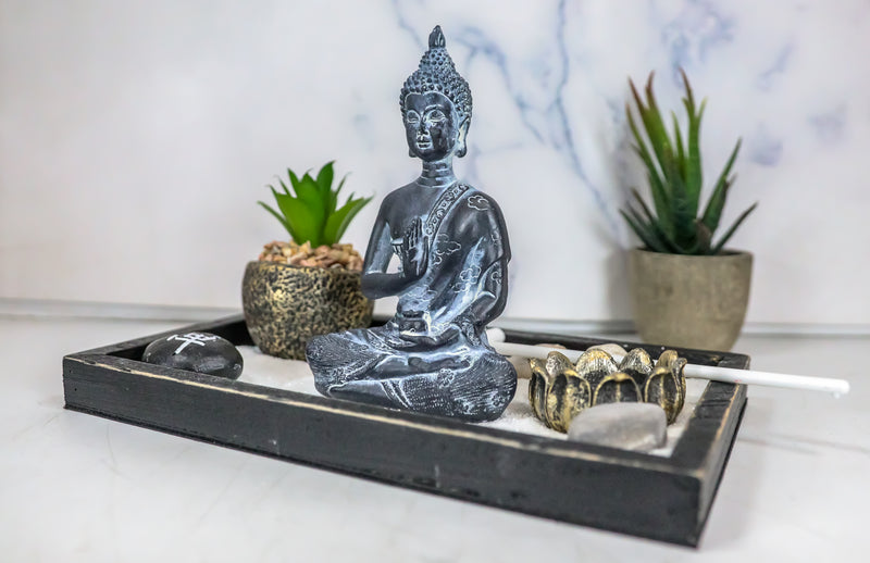 Vitarka Mudra Buddha Zen Garden With Lotus Candle Holder Sand Faux Succulent