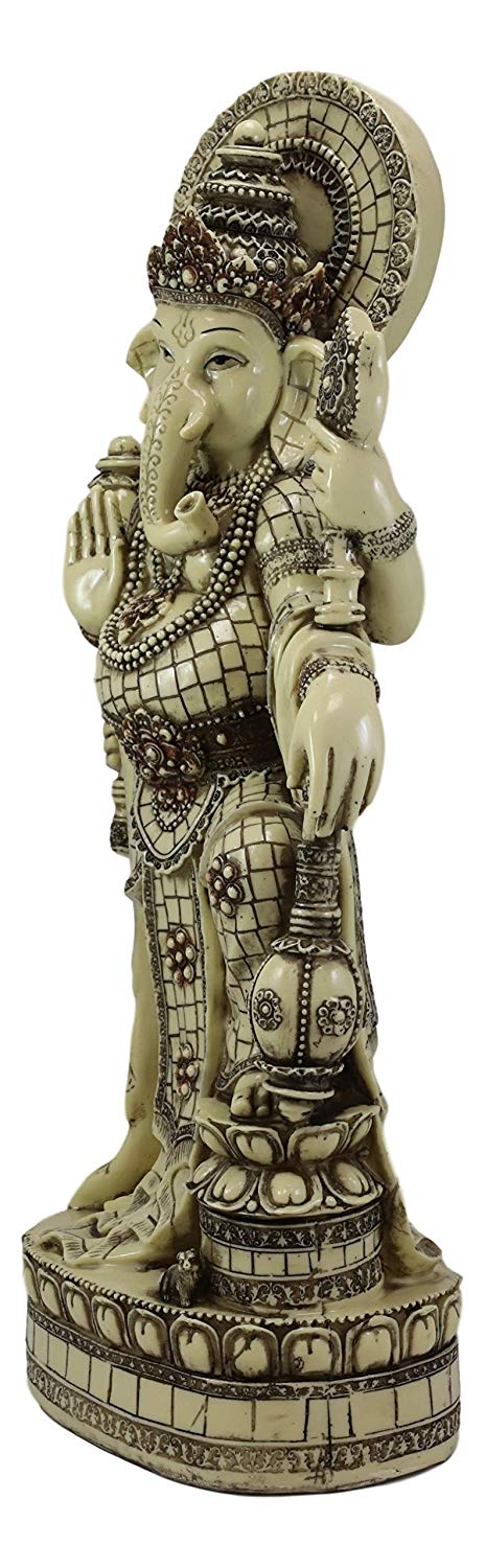 Ebros 21" Tall Hindu Ganesha On Lotus Throne with Percussion Maracas Statue - Ebros Gift
