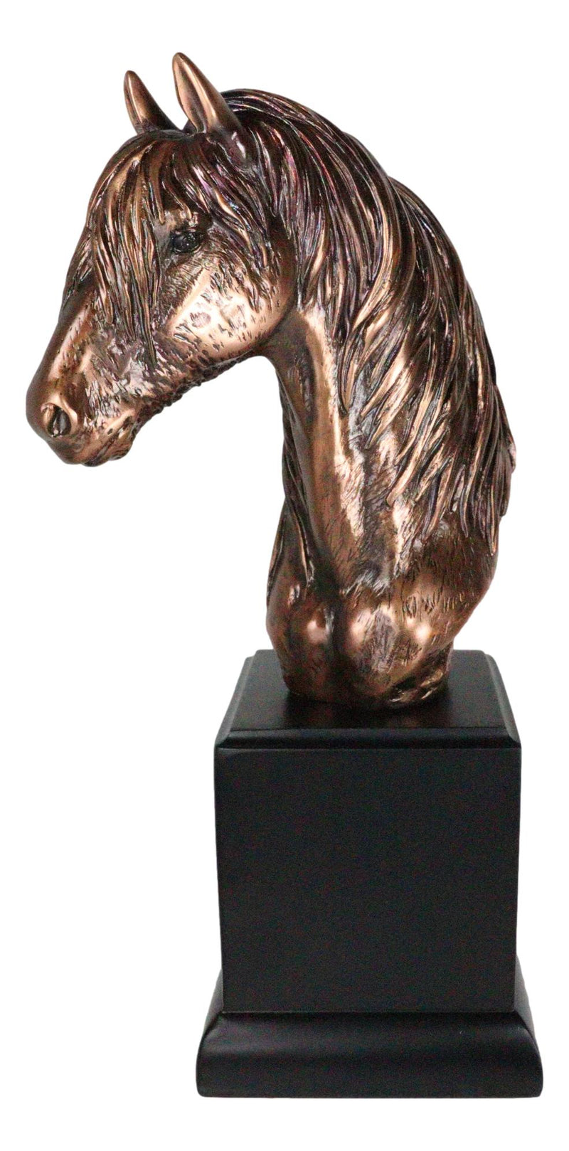 Rustic Western Long Mane Horse Stallion Head Bust 9"H Figurine With Trophy Base