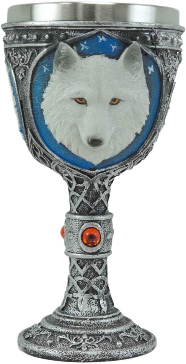 Ebros Celtic Direwolf White Snow Wolf 16oz Wine Goblet Chalice