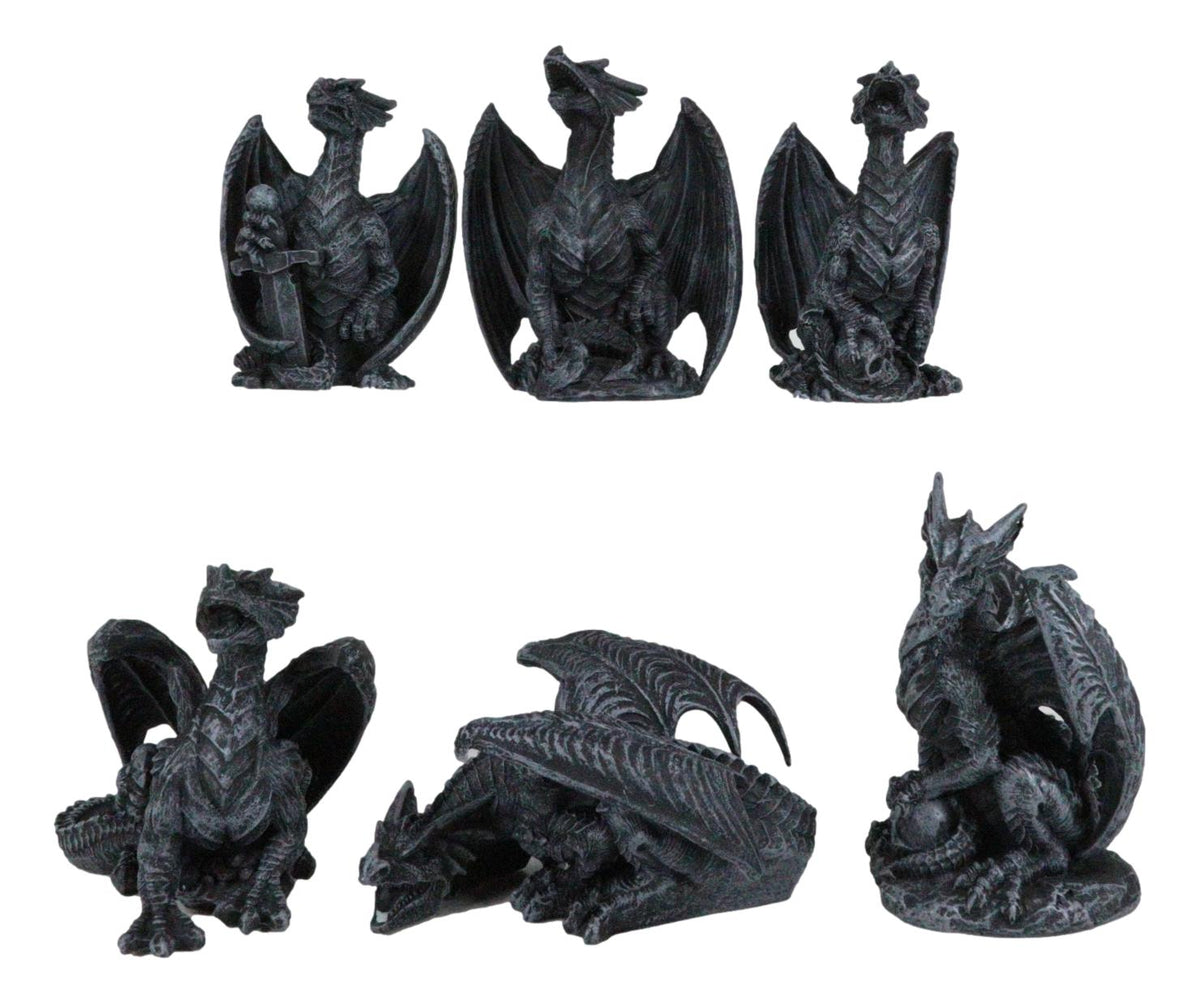 Ebros Six Faux Stone Gothic Mini Dragons Statue Set Legends And Fantasy Action Dragons - Ebros Gift