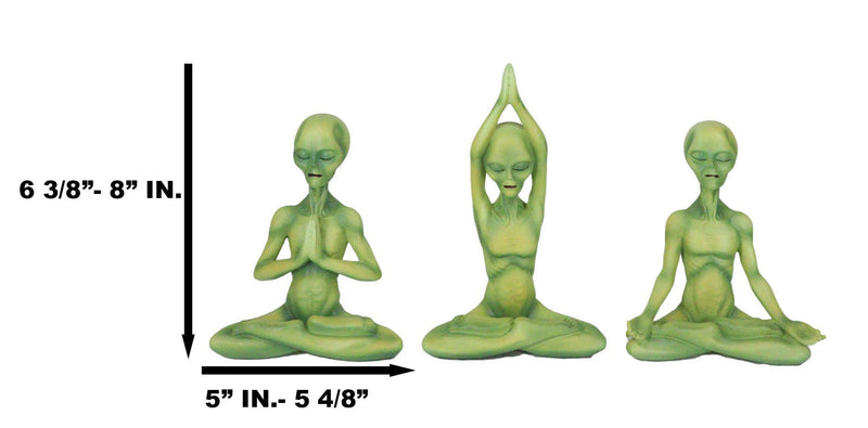 UFO Green Roswell Alien ET Yoga Meditation Body Mind and Soul Sitting Figurines