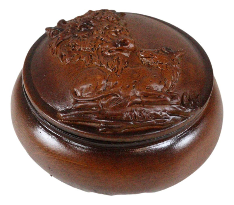 Ebros Rustic Faux Wood Wild Buffalo Bison Rounded Jewelry Box Figurine Collectible