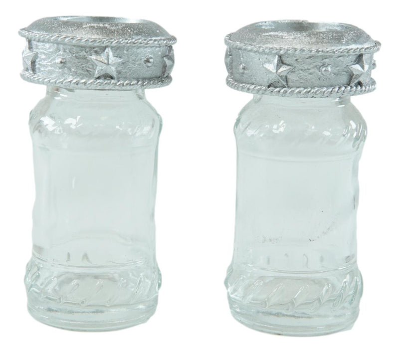 Western Cowboy Boot Spur Longhorn Concho Faux Leather Salt Pepper Shakers Set