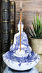 Ebros Gift Bhumisparsha Mudra Buddha Amitabha Meditating by Padma Lotus Flower Incense Holder Burner Figurine in Terracotta Blue and White 4.25" High Buddhist Eastern Enlightenment Feng Shui Decor