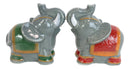 Ceramic Circus Carnival Elephants Trunks Up Salt Pepper Shakers Figurine Set