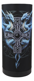 Anne Stokes Gothic Blue Dragon Duo With Celtic Cross Table Column Shade Lamp 11"