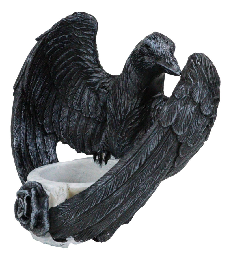 Gothic Edgar Poe Nevermore Raven Ward Black Rose Resin Tea Light Candle Holder
