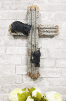 Ebros Gift 17" Tall Large Rustic Western 2 Playful Climbing Black Bears On Birch Tree Wall Cross Decor Hanging Sculpture Catholic Christian Country Bear Cubs Cabin Lodge Accent Decorative Crosses