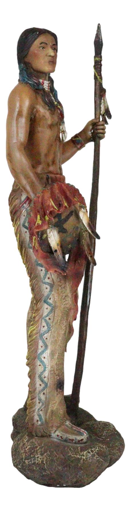 Large Native American Indian Eagle Warrior Chief With Spear And Shield Figurine
