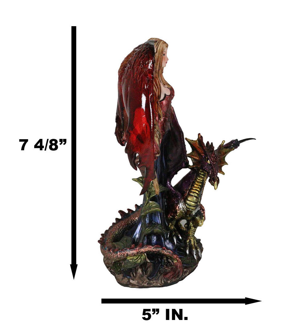 Ebros Red Fairy Dragon Figurine 8"H Pixie Fire Fairy W/ Chained Dragon Figurine