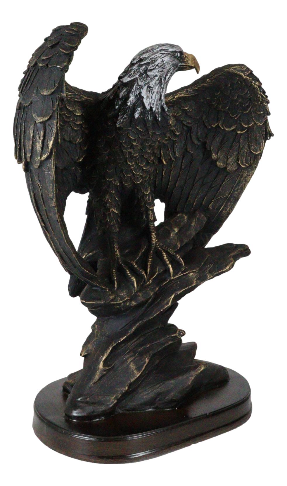 American Patriotic Large Bald Eagle Perched On Rocky Cliff Resin Figurine 10"H - Ebros Gift