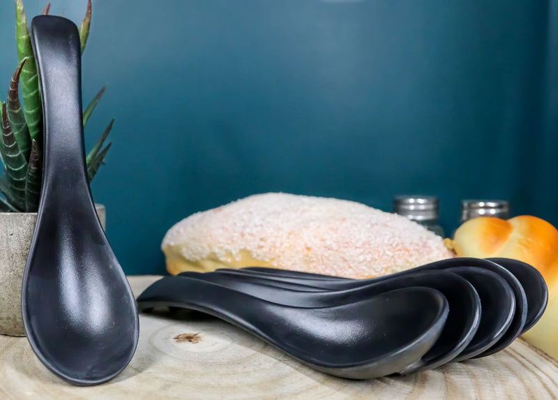 Matte Black Melamine Deep Soup Spoons Pack Of 6 Set Restaurant Supply Food Spoon