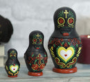 Ebros 3 Piece Set Black Sugar Skulls Nesting Dolls Matroyshka Babushka Figurines - Ebros Gift