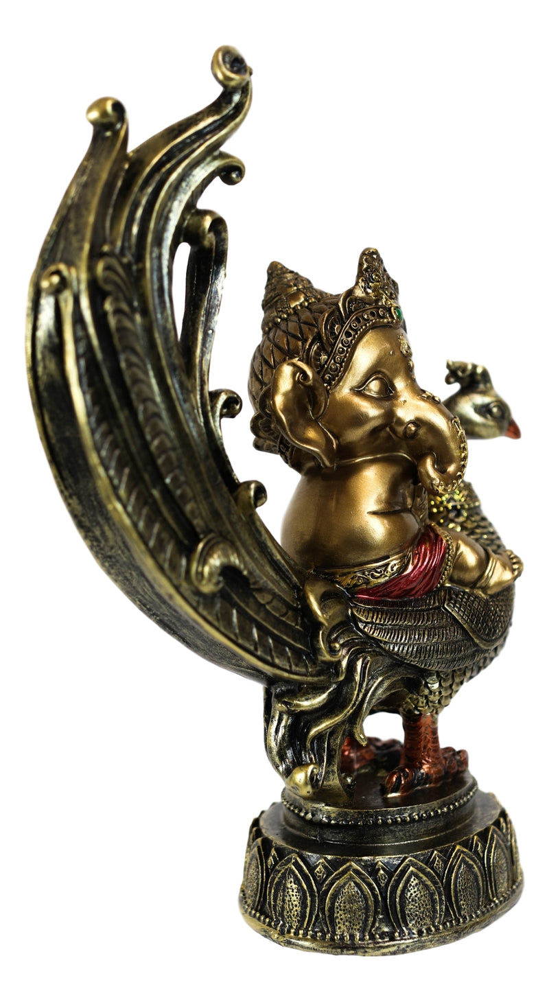 Hindu Supreme God Of Success And Arts Baby Ganesha Sitting On Peacock Statue