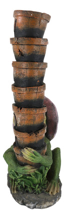 Ebros Green Frog Toad With Pink Hat Juggling Pots Stack With Welcome Sign Figurine 14"