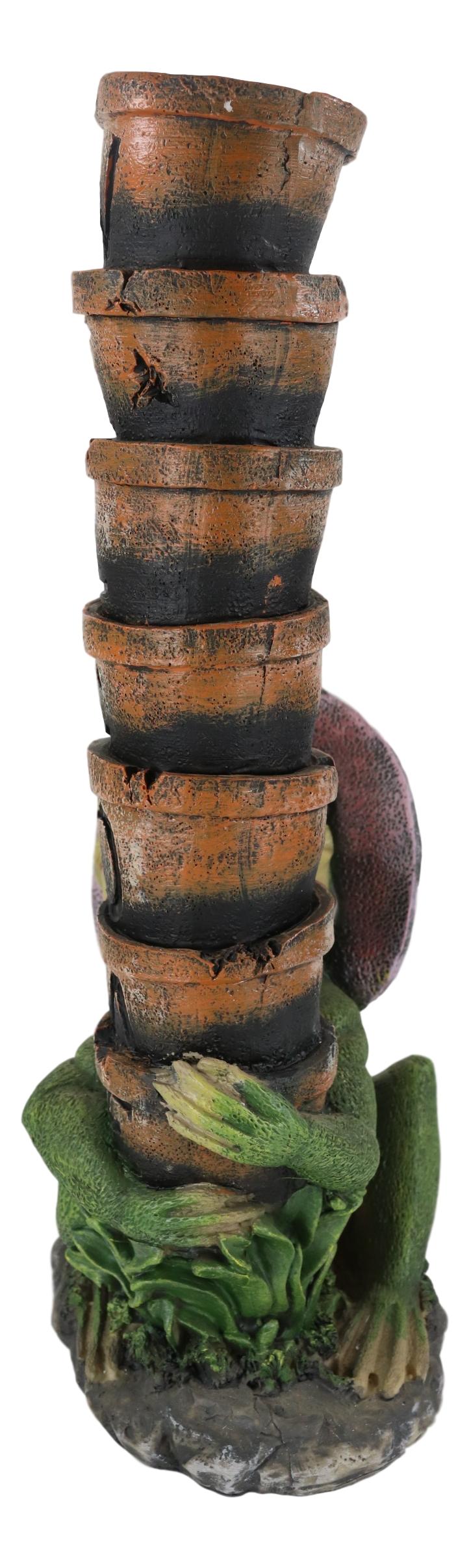 Ebros Green Frog Toad With Pink Hat Juggling Pots Stack With Welcome Sign Figurine 14"