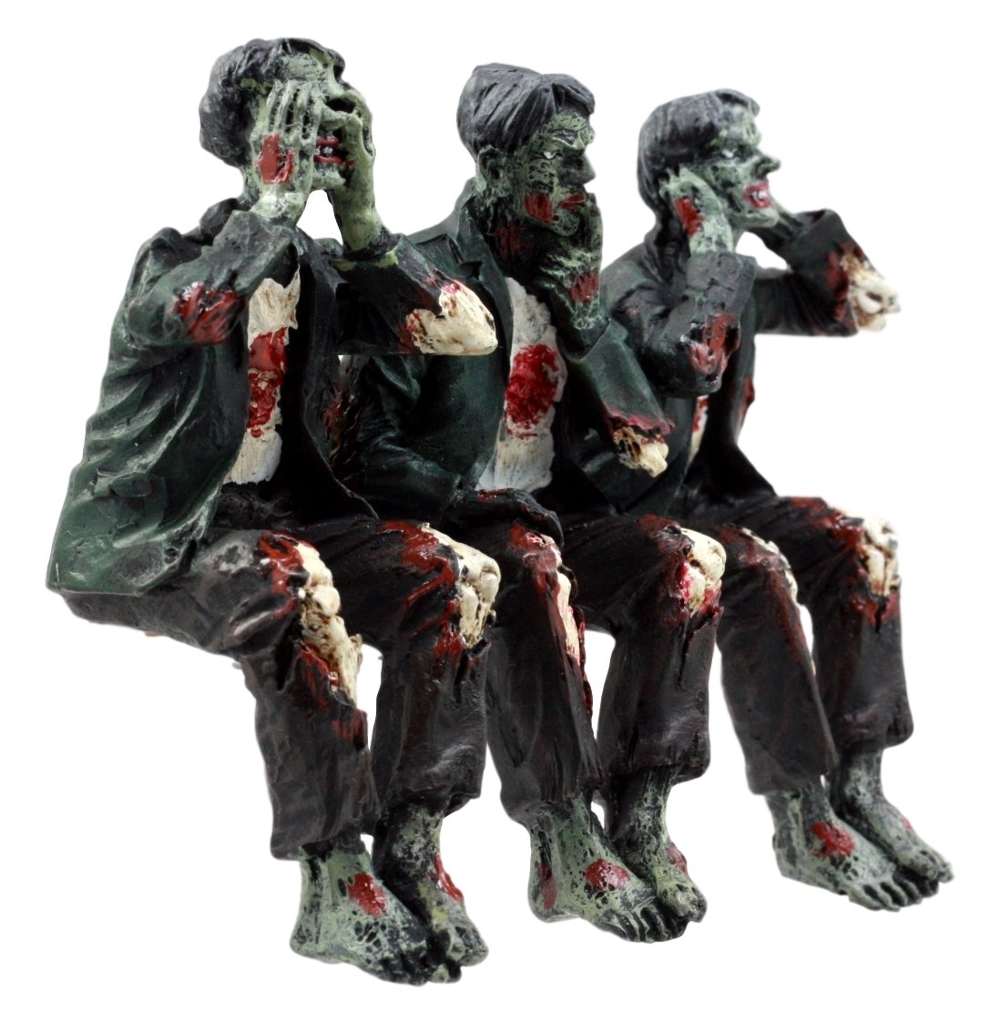Ebros 4"H Wise Walking Dead Zombie See Hear Speak No Evil Figurine Set Shelf Sitters - Ebros Gift