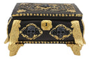 Ebros Gift 5" Long Nautical Caribbean Pirate Haunted Skull Black and Gold Small Treasure Chest Decorative Box with Oval Mirror Figurine Angel of Death Skeleton Ossuary Macabre Decor