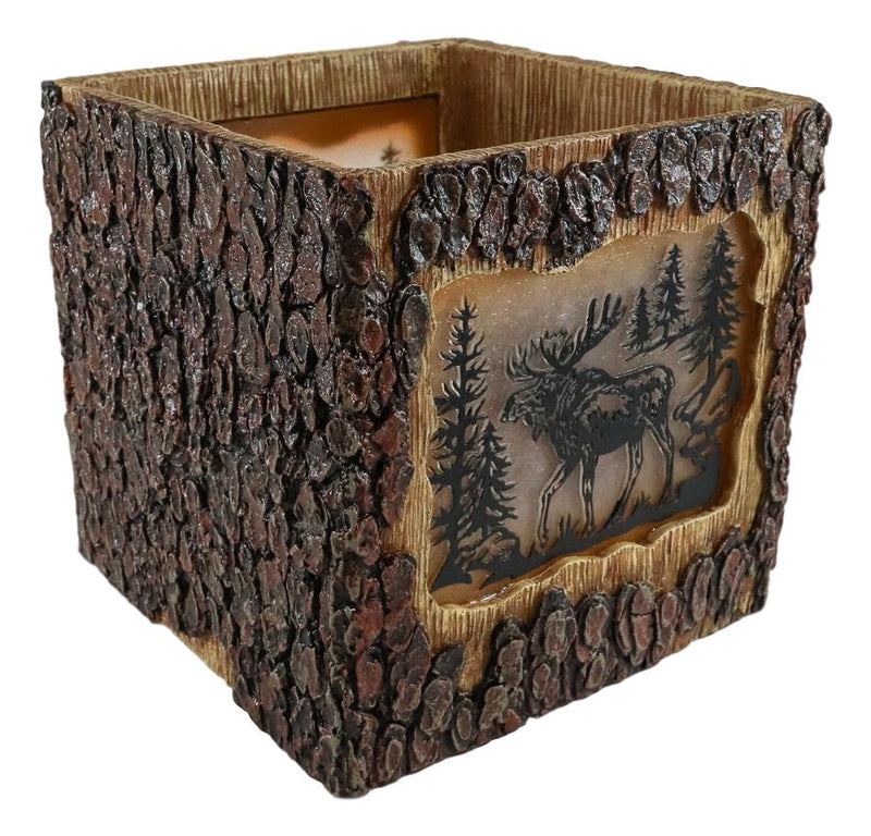 Rustic Pine Forest Elk Moose Faux Carved Wood Bark Night Light Lamp Sculpture