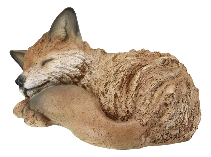 Ebros Realistic Faux Driftwood Finish Design Baby Fox Cub Sleeping Resin Statue 10" Long Crafty Animal Foxes Decor Figurine Rustic Outdoors Western Decorative Sculpture