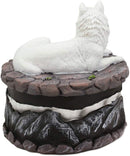 Ebros Albino White Wolf in Repose Round Jewelry Decorative Box 5.25" Diameter