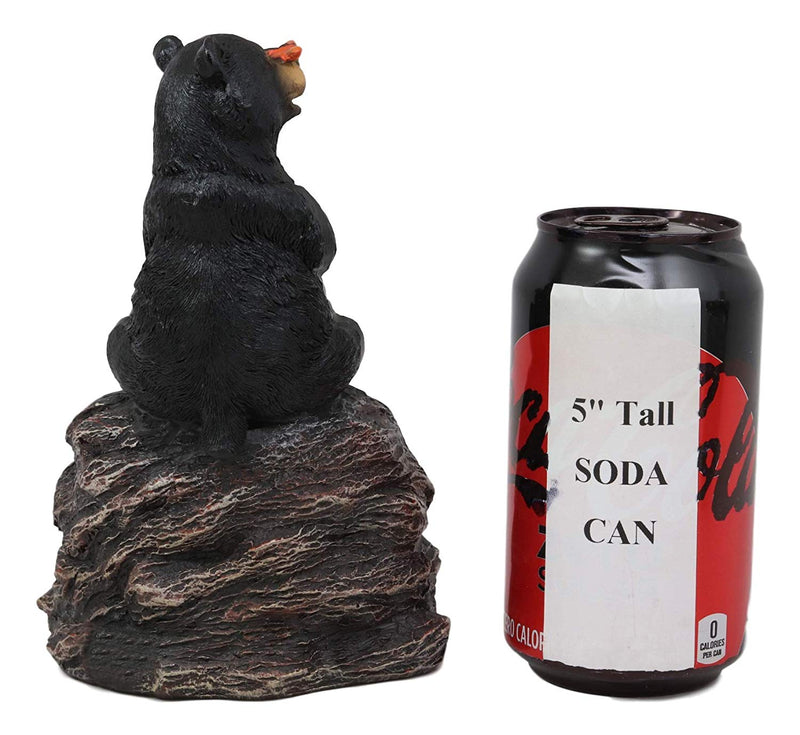 Ebros Rustic Forest Happy Heart Black Bear Sitting On Inspirational Rock Figurine with Life's Simple Pleasures Sayings Quote Whimsical Woodland Bears Animal Decor Statue