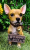 Spicy Mexican Short Coat Chihuahua Dog Large Figurine W/ Welcome Sign Statue
