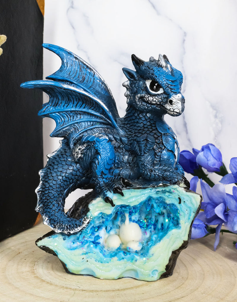 Ebros Gift Adorable Quartzite Blue Baby Dragon On Fossil Cove Figurine 5"H