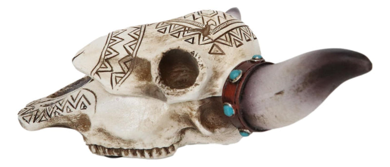 Set Of 2 Southwest Rustic Cow Skull With Cross And Aztec Patterns Trinket Boxes