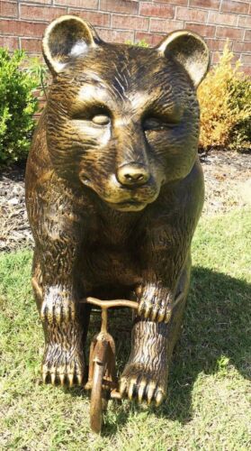 Whimsical Circus Grizzly Bear Riding Little Trike Bicycle Garden Metal Statue