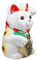 Japanese Lucky Charm White Beckoning Cat Maneki Neko Money Bank Statue 12.5"H