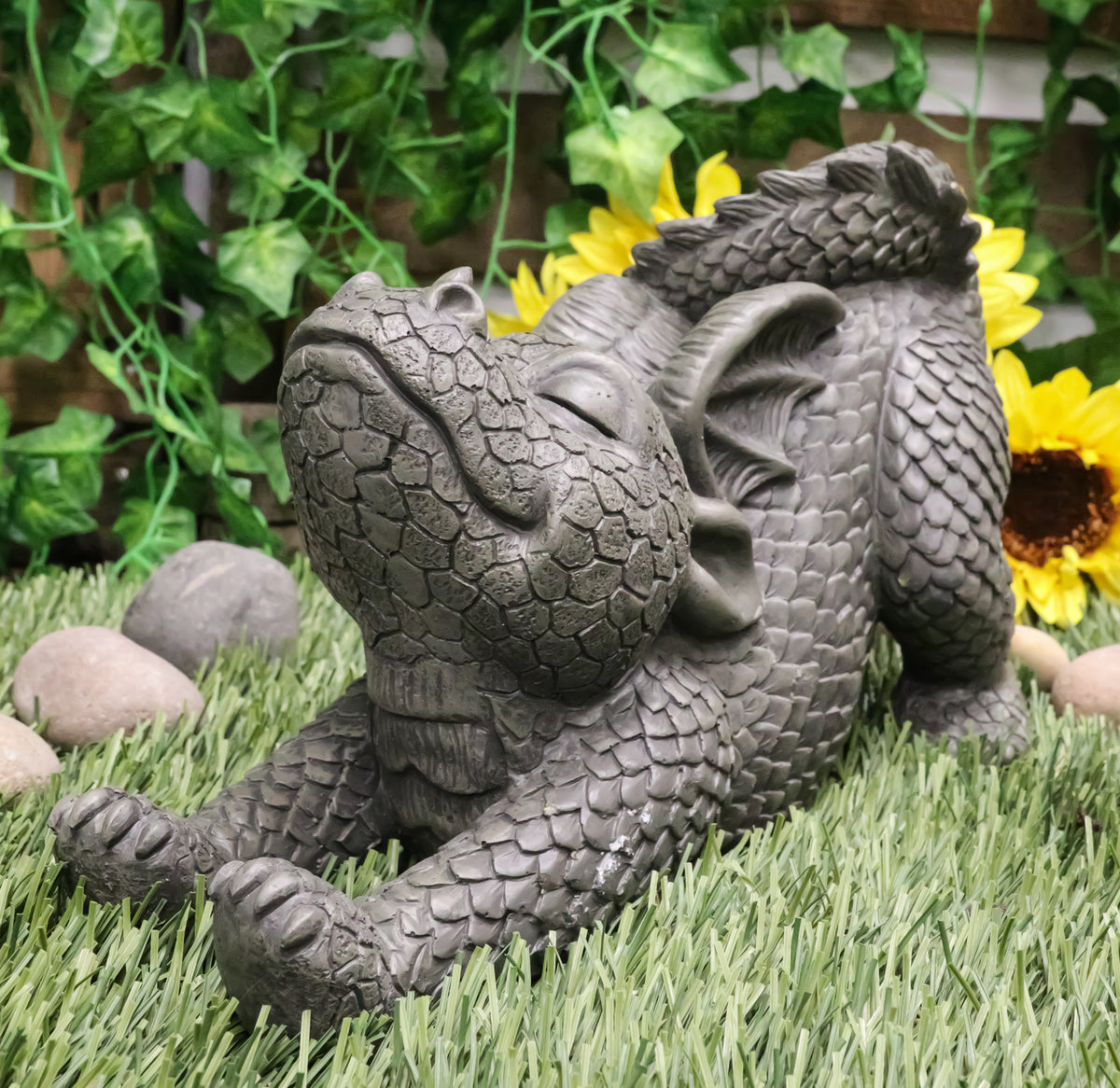 Ebros Garden Dragon Morning Greeting Stretch Statue 11.75" Long Cute Baby Dragonling Wyrmling Faux Stone Resin Finish Figurine Fantasy Dragons Home Decor