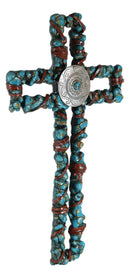 Rustic Southwestern Crackled Turquoise Rocks And Western Concho Wall Cross Decor