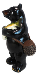 Western Rustic Fishing Black Bear Holding Largemouth Bass Fish Figurine Bears