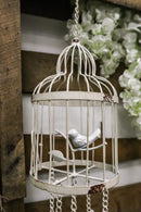 Whimsical Rustic White Bird Perching On Twig In Cage Aluminum Metal Wind Chime