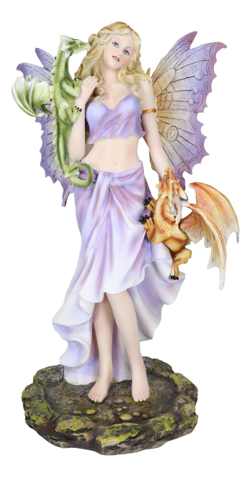 Khaleesi Mother of Dragons Purple Fairy with Green and Red Dragonlings Figurine