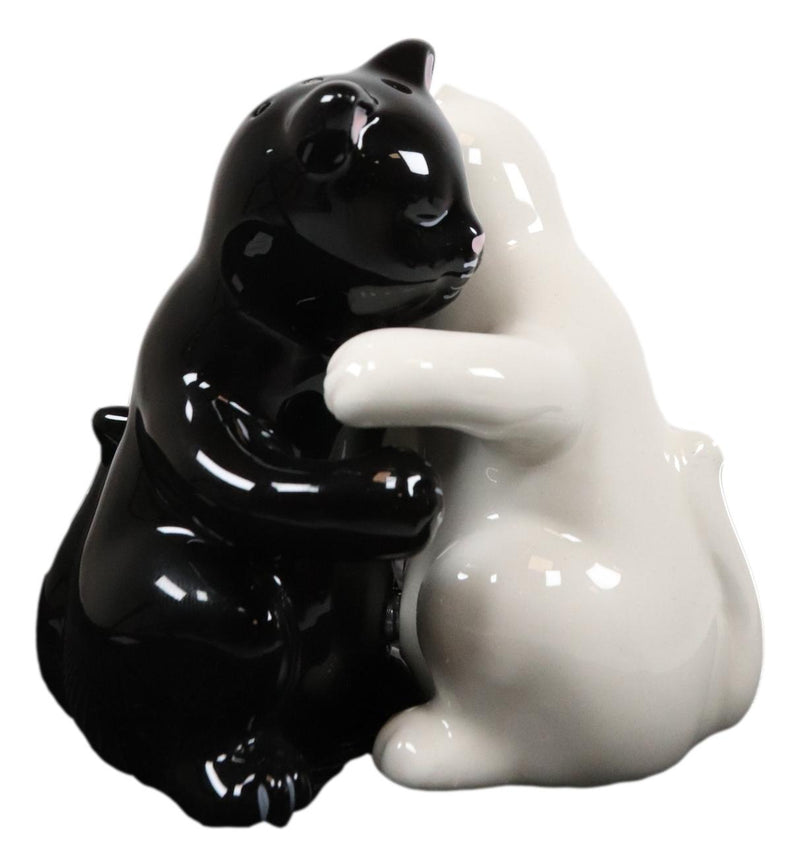 Ebros Colorful Ceramic Black White Cats Couple Hugging Dancing Salt Pepper Shakers Set