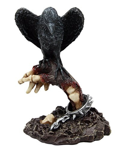 Ebros Gift Dark Raven Crow Feeding On Shackled Cadaver Hand Flesh Figurine 6"H