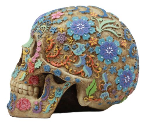 Ebros Colorful Day Of The Dead Floral Sugar Skull Statue Skeleton Head Sculpture - Ebros Gift