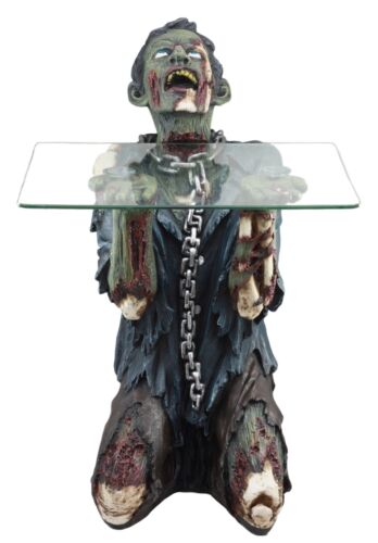 Begging Chained Slave Walking Undead Zombie Side Table With Glass 22.5"H Decor