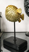 Coastal Marine Faux Taxidermy Golden Pufferfish Fish Sculpture On Pole Mount