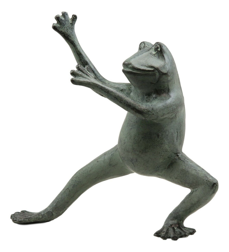 Ebros Gift Verdi Green Aluminum Metal Whimsical Tai Chi Kung Fu Frog Garden Statue Zen Feng Shui Martial Arts Frogs Home Garden Patio Pool Decorative Sculpture (Horse Stance)