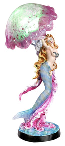 Large 17.25"H Mermaid With Pink Jellyfish Statue With Colorful LED Light
