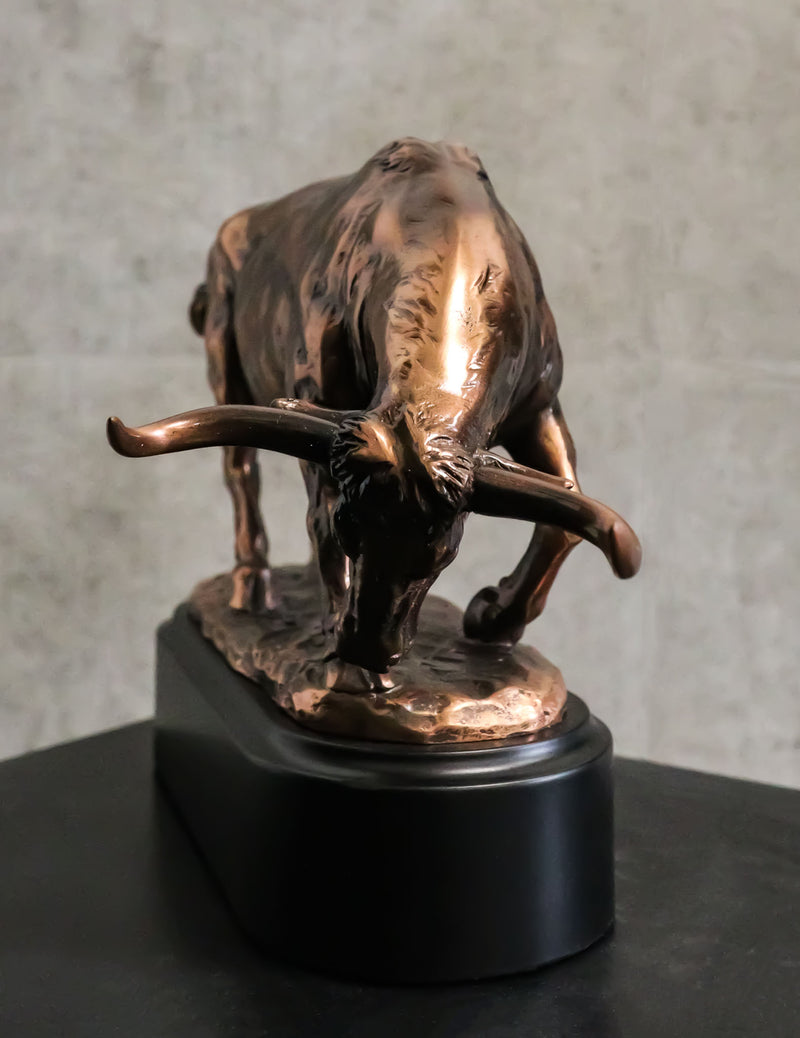 Wall Street Charging Bull Bronze Electroplated Resin Statue With Pedestal Base