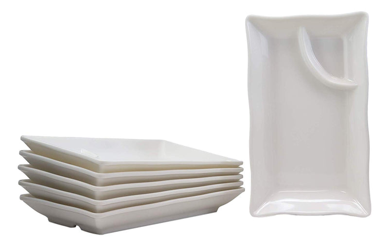 Ebros 10" White Rectangular Serving Plate or Slate or Dish With Sauce Partition - Ebros Gift