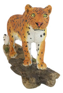 Wild Animal Kingdom Leopard Walking On Forest Trail Statue Giant Cat Figurine